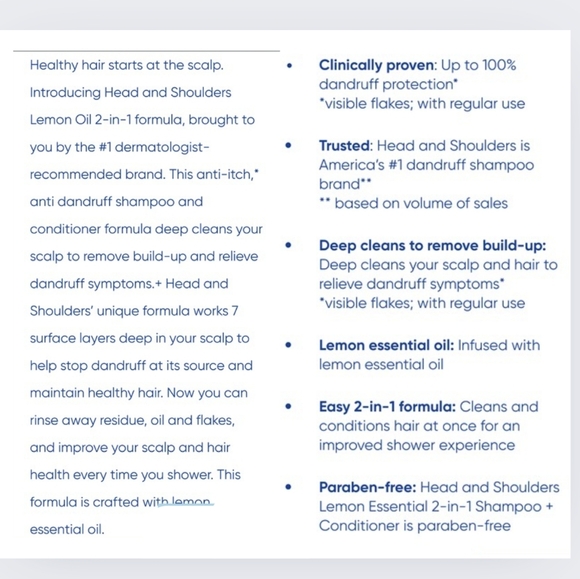 🔥HEAD & SHOULDERS LEMON OIL 2IN1 DANDRUFF SHAMPOO w/CONDITIONER - Picture 4 of 6